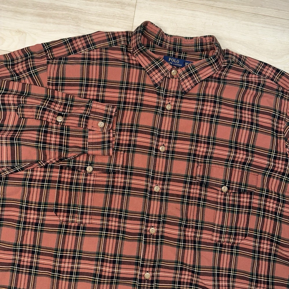 Ralph Lauren Mens Button Down Shirt Plaid Western Oxford Pony Logo 4XL Cotton‎